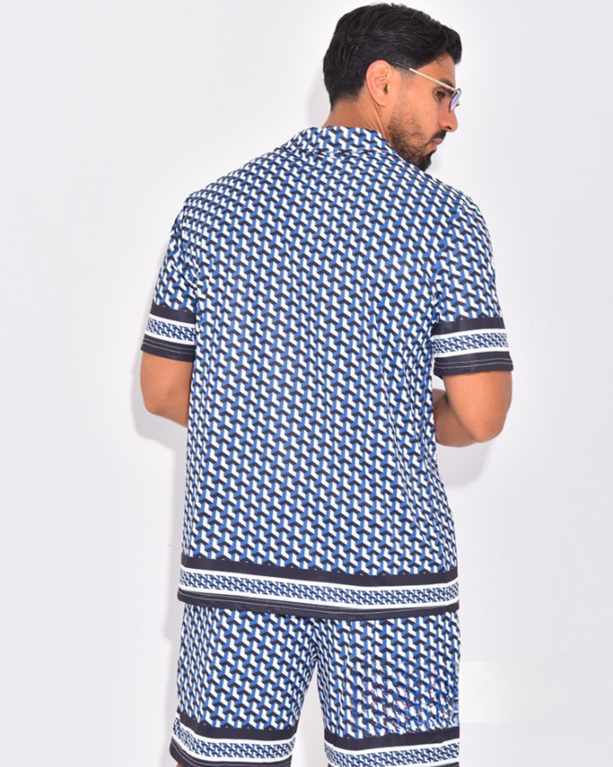 Ensemble short et chemise à motifs Marine