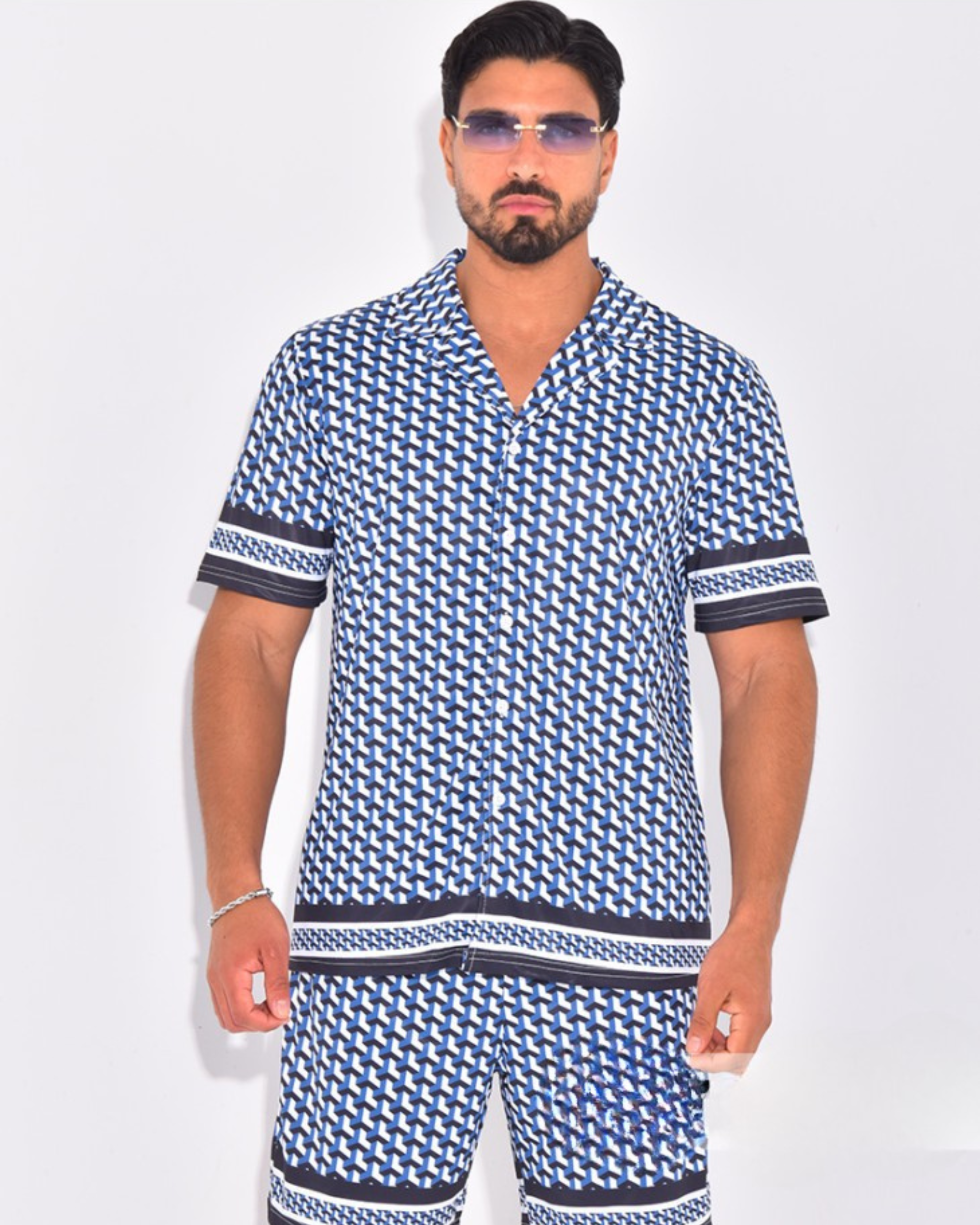 Ensemble short et chemise à motifs Marine