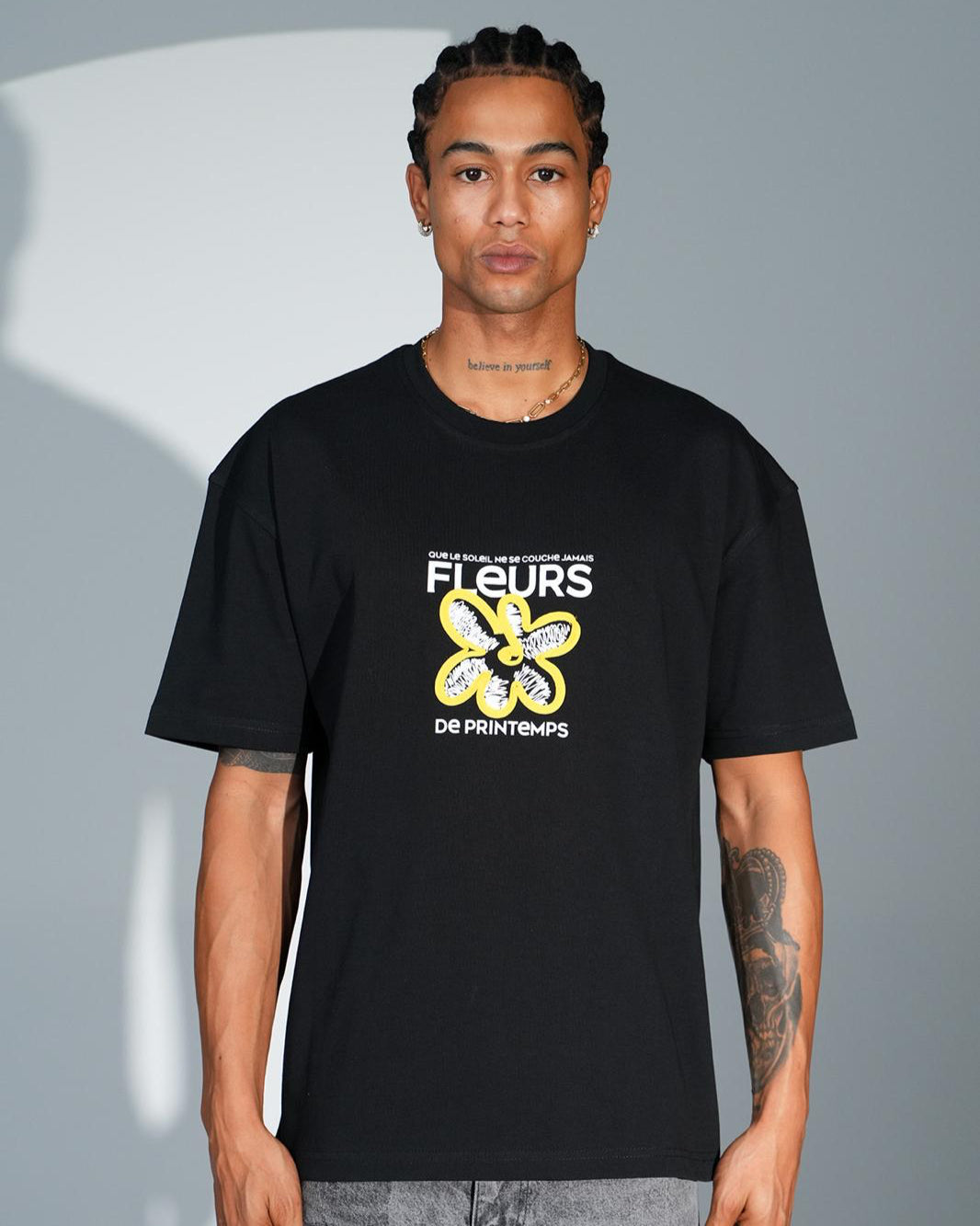T-Shirt Flowers Noir